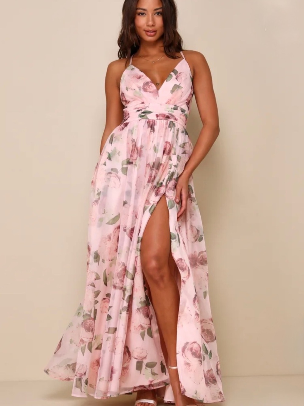 Romance That Wows Blush Floral Print Organza Maxi Dress